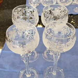 German Nachltmann Traubs Exquisite Etched Crystal Goblets Set- 4